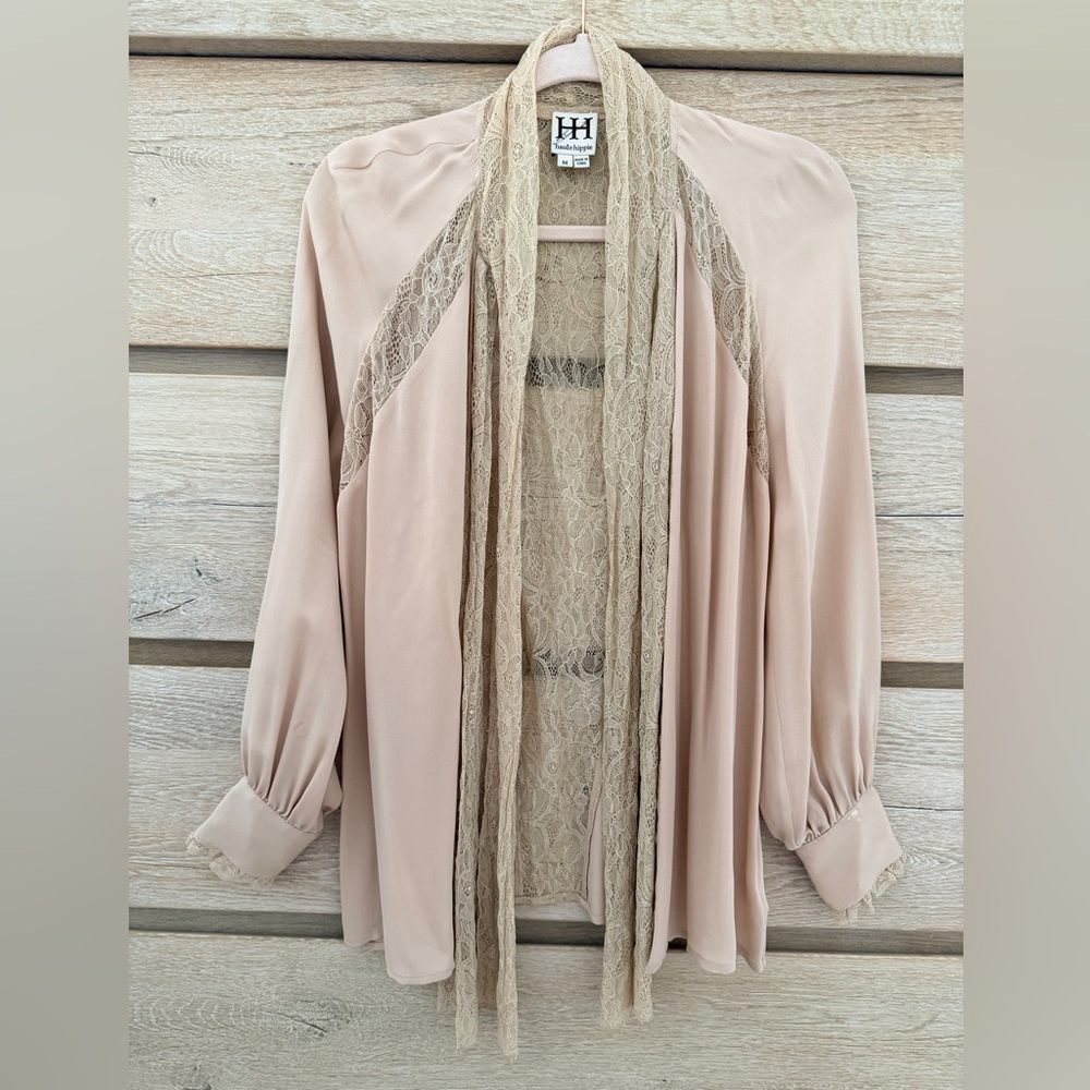 Haute Hippie Beige Silk Lace Blouse